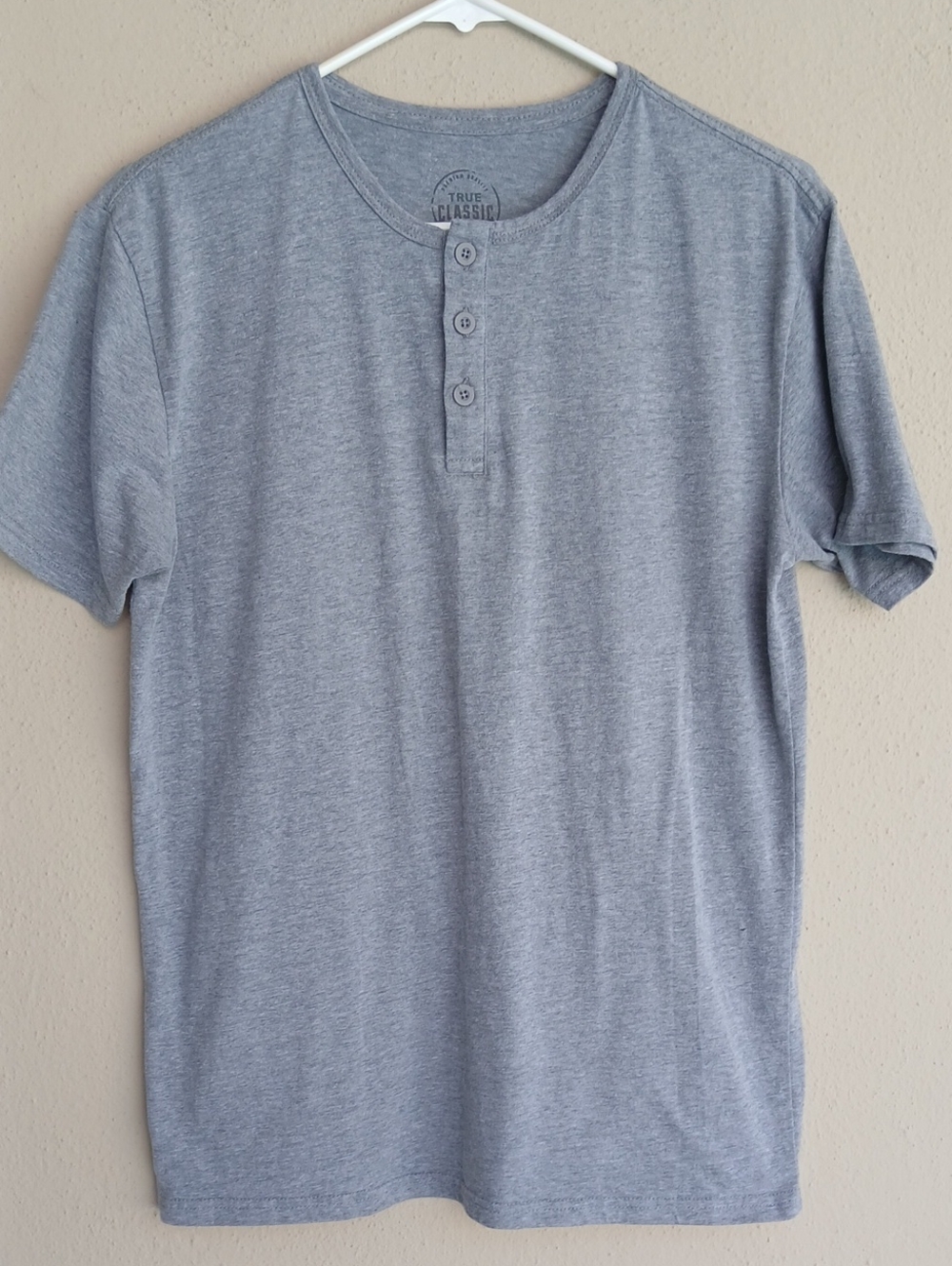 True Classic Heather Gray short sleeve Henley Medium